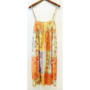 NWT THML Women's Patchwork Colorblock Peach Yellow Red Floral Midi Dress sz. M